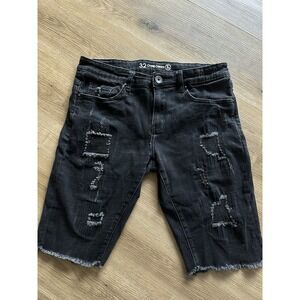 Men's Crysp Denim Distressed Black Knee Length Shorts - Size 32 - 13 in. inseam